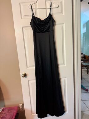 Windsor Black Satin Maxi Slip Dress with Cowl Neck